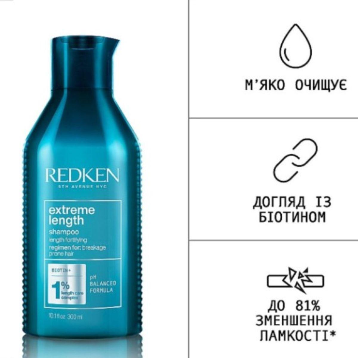 Шампунь з біотином для зміцнення довгого волосся REDKEN Extreme Length Shampoo, 300 мл