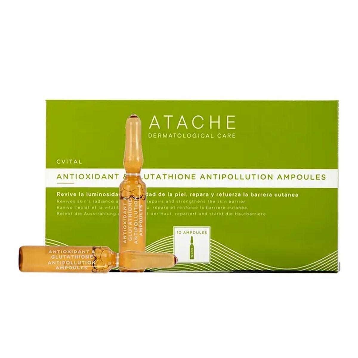 ATACHE CVITAL Antioxidant & Glutathione Antipollution Ampoules - Антиоксидантні ампули з глутатіоном, ніацинамідом та вітаміном С, 10 шт х 2 мл
