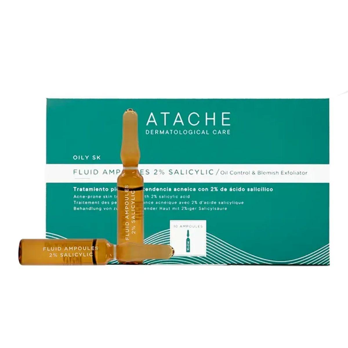 ATACHE Oily SK Ampoules 2 % Salicylic - Себорегулюючі ампули на основі саліцилової кислоти, ніацинаміду, цинку, магнію та міді, 10 шт х 2 мл