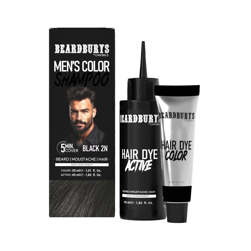 Набір для фарбування волосся бороди та вусів 2N чорний NEW Beardburys, (30мл/45мл)