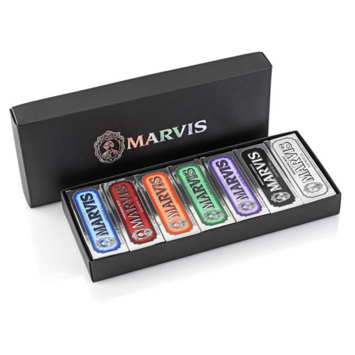 Коробка з 7 видами різних паст MARVIS Toothpaste Flavours Box (Класична, Відбілювальна, Морська, Імбир, Лакриця, Жасмин, Кориця), 7x25 мл
