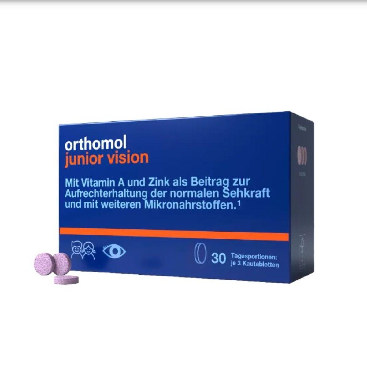 Orthomol Junior Vision (жувальні таблетки для зміцнення зору чорниця-персик) №30, 30 днів