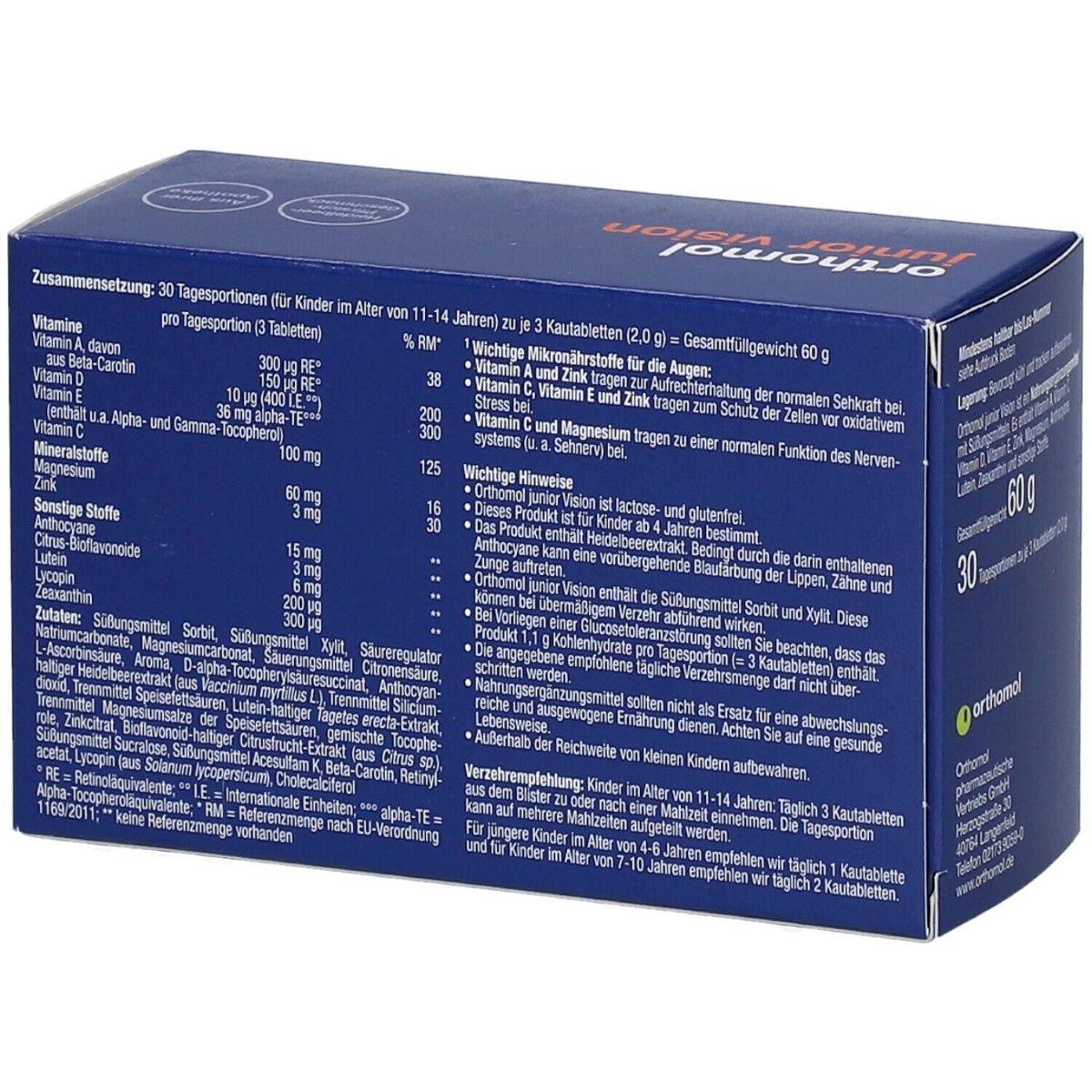 Orthomol Junior Vision (жувальні таблетки для зміцнення зору чорниця-персик) №30, 30 днів